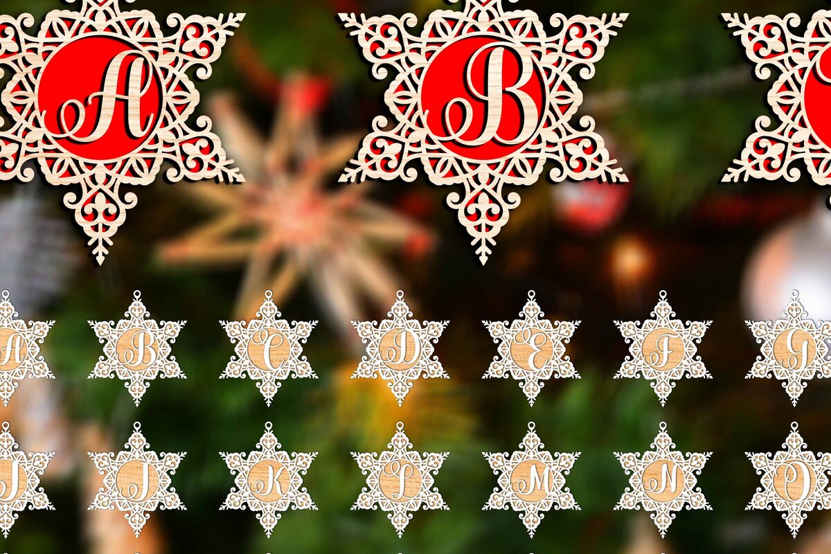 Σετ των 3 Intra απο ξύλο plywood 3mm-4mm πάχος Χριστουγεννιάτικες μπάλες διακοσμήσεις Alphabe Δίασταση 4x4 cm INTRAFABR-78494181