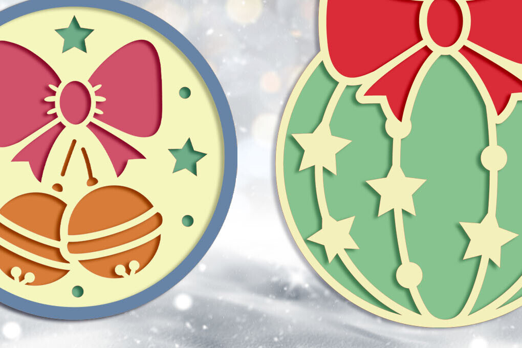 Σετ των 2 Intra απο ξύλο plywood 3mm-4mm πάχος Χριστουγεννιάτικες μπάλες , 3D Layered Decor Δίασταση 15x15 cm INTRAFABR-112155560