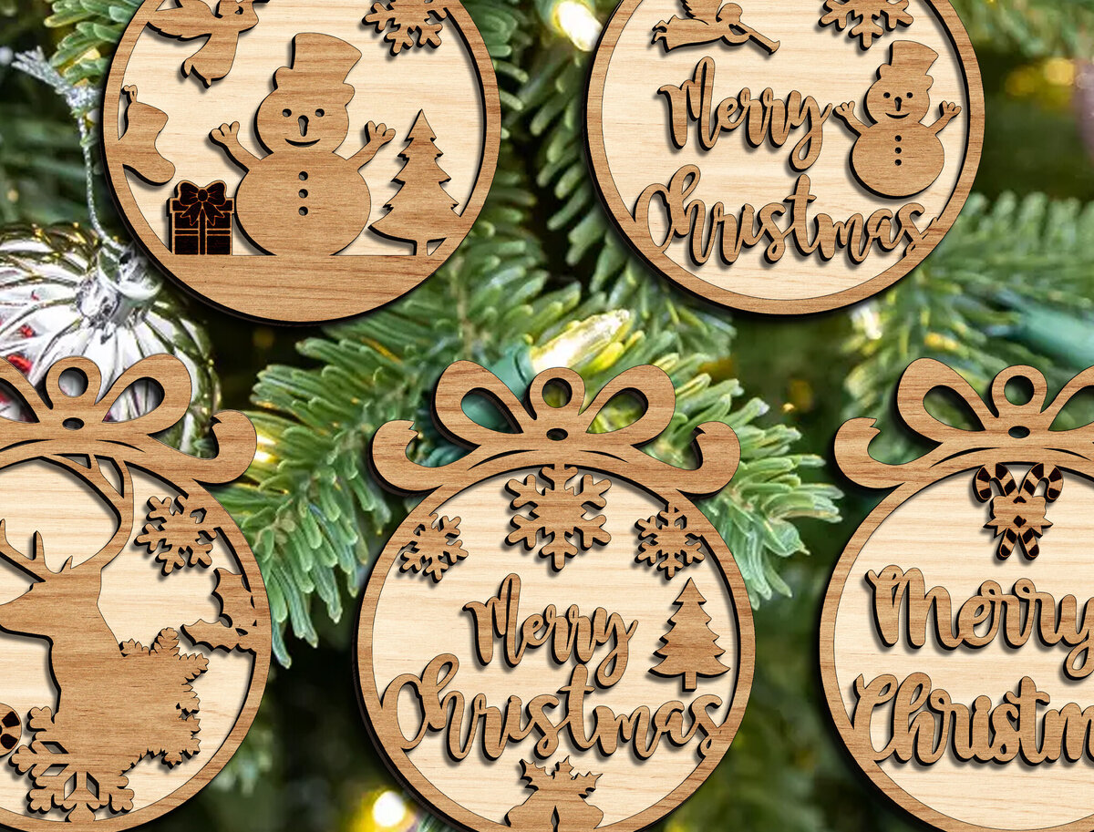 Σετ των 2 Intra απο ξύλο plywood 3mm-4mm πάχος Χριστουγεννιάτικες μπάλες Διακοσμήσεις Δέντρου Χειροτεχνία Δίασταση 15x15 cm INTRAFABR-104704340