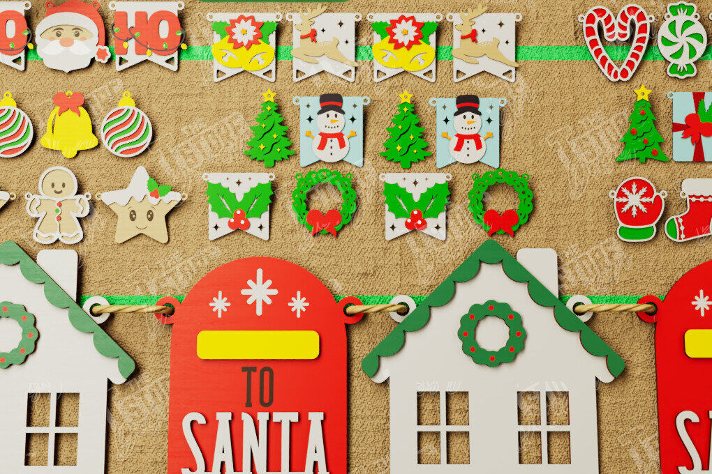 Σετ των 2 Intra απο ξύλο plywood 3mm-4mm πάχος χριστουγεννιάτικων πανό | Διακόσμηση διακοπών Δίασταση 15x15 cm INTRAFABR-108904333