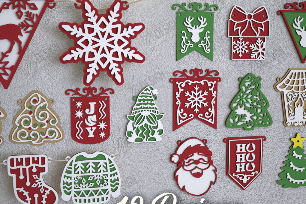 Σετ των 3 Intra απο ξύλο plywood 3mm-4mm πάχος χριστουγεννιάτικων πανό| γιρλάντα διακοπών Δίασταση 15x15 cm INTRAFABR-109751834