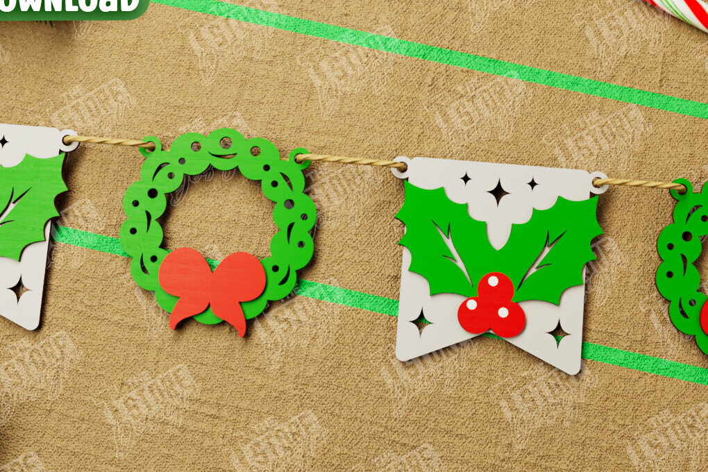 Σετ των 2 Intra απο ξύλο plywood 3mm-4mm πάχος Χριστουγεννιάτικο Banner | Χριστουγεννιάτικη γιρλάντα Δίασταση 15x15 cm INTRAFABR-108903986