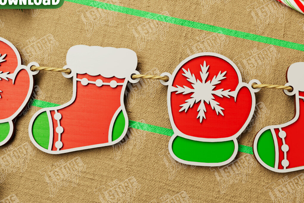 Σετ των 2 Intra απο ξύλο plywood 3mm-4mm πάχος Χριστουγεννιάτικο Banner | Χριστουγεννιάτικη γιρλάντα Δίασταση 15x15 cm INTRAFABR-108903992