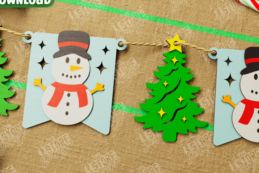 Σετ των 2 Intra απο ξύλο plywood 3mm-4mm πάχος Χριστουγεννιάτικο Banner | Χριστουγεννιάτικη γιρλάντα Δίασταση 15x15 cm INTRAFABR-108904000