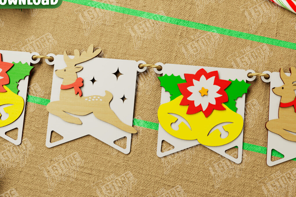 Σετ των 2 Intra απο ξύλο plywood 3mm-4mm πάχος Χριστουγεννιάτικο Banner | Χριστουγεννιάτικη γιρλάντα Δίασταση 15x15 cm INTRAFABR-108904015