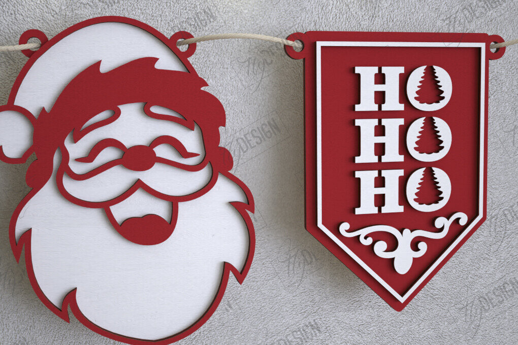 Σετ των 2 Intra απο ξύλο plywood 3mm-4mm πάχος Χριστουγεννιάτικο Banner | Γιρλάντα διακοπών | CNC Δίασταση 15x15 cm INTRAFABR-109751385