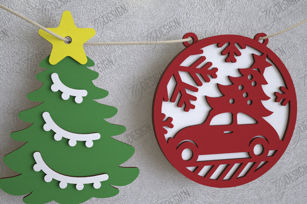 Σετ των 2 Intra απο ξύλο plywood 3mm-4mm πάχος Χριστουγεννιάτικο Banner | Γιρλάντα διακοπών | CNC Δίασταση 15x15 cm INTRAFABR-109751392