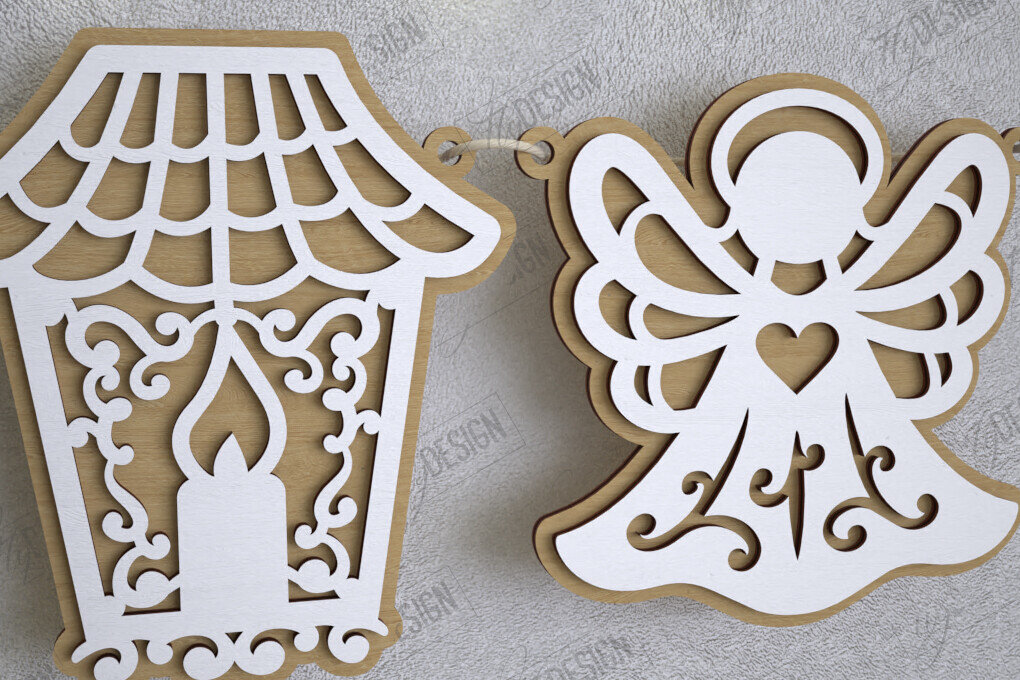 Σετ των 2 Intra απο ξύλο plywood 3mm-4mm πάχος Χριστουγεννιάτικο Banner | Γιρλάντα διακοπών | CNC Δίασταση 15x15 cm INTRAFABR-109751411