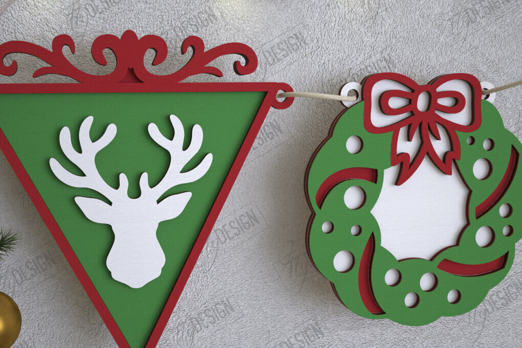 Σετ των 2 Intra απο ξύλο plywood 3mm-4mm πάχος Χριστουγεννιάτικο Banner | Γιρλάντα διακοπών | CNC Δίασταση 15x15 cm INTRAFABR-109751422