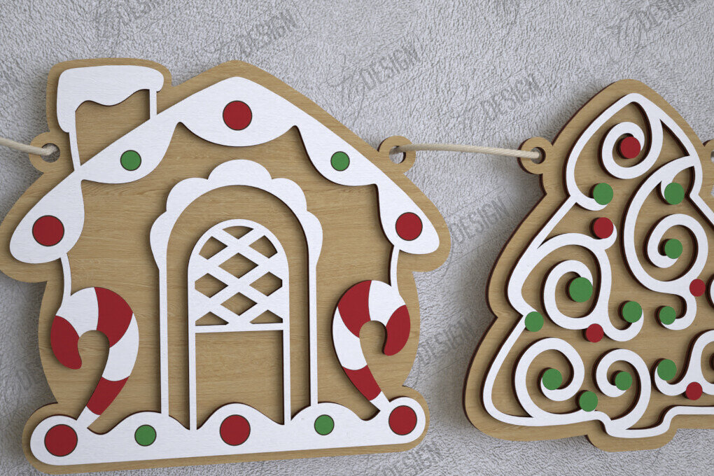 Σετ των 2 Intra απο ξύλο plywood 3mm-4mm πάχος Χριστουγεννιάτικο Banner | Γιρλάντα διακοπών | CNC Δίασταση 15x15 cm INTRAFABR-109751428