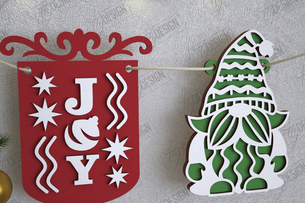 Σετ των 2 Intra απο ξύλο plywood 3mm-4mm πάχος Χριστουγεννιάτικο Banner | Γιρλάντα διακοπών | CNC Δίασταση 15x15 cm INTRAFABR-109751434