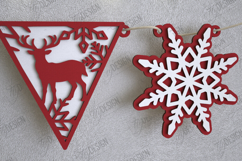 Σετ των 2 Intra απο ξύλο plywood 3mm-4mm πάχος Χριστουγεννιάτικο Banner | Γιρλάντα διακοπών | CNC Δίασταση 15x15 cm INTRAFABR-109751373