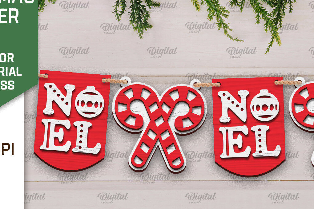 Σετ των 2 Intra απο ξύλο plywood 3mm-4mm πάχος Σχέδιο κοπής με λέιζερ Χριστουγεννιάτικο πανό Δίασταση 15x15 cm INTRAFABR-105198019