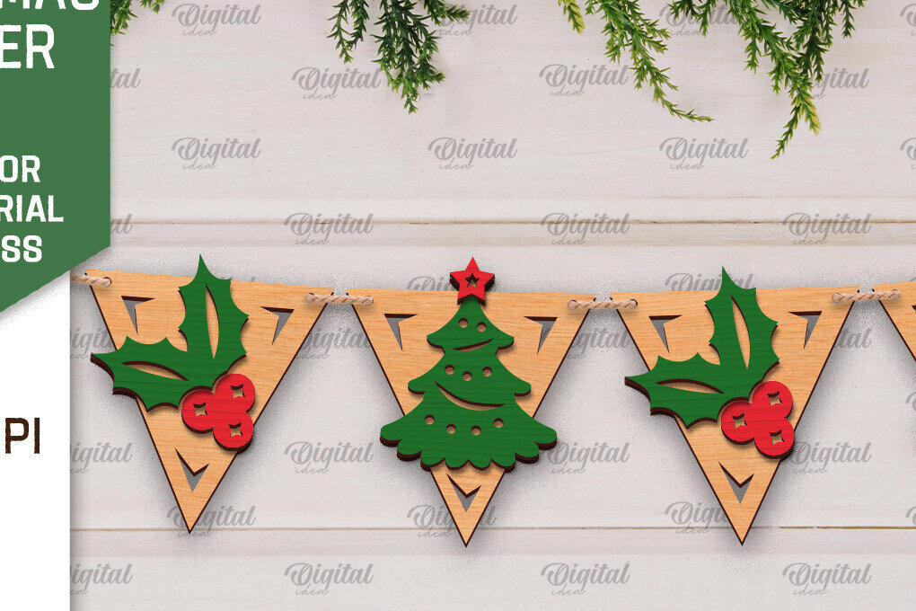 Σετ των 2 Intra απο ξύλο plywood 3mm-4mm πάχος Σχέδιο κοπής με λέιζερ Χριστουγεννιάτικο πανό Δίασταση 15x15 cm INTRAFABR-105198462