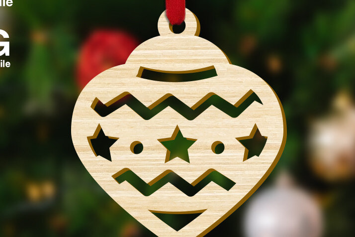 Σετ των 3 Intra απο ξύλο plywood 3mm-4mm πάχος Χριστουγεννιάτικο στολίδι με μπιχλιμπίδι Δίασταση 4x4 cm INTRAFABR-48640010