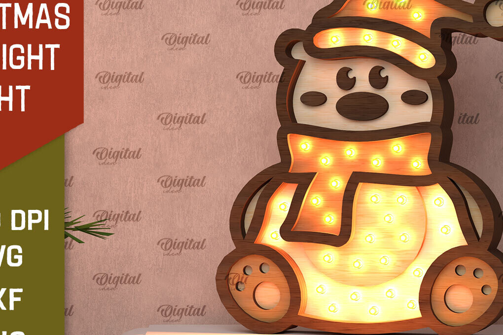 Σετ των 2 Intra απο ξύλο plywood 3mm-4mm πάχος Christmas Bear Led Nightlight  Δίασταση 15x15 cm INTRAFABR-107832766