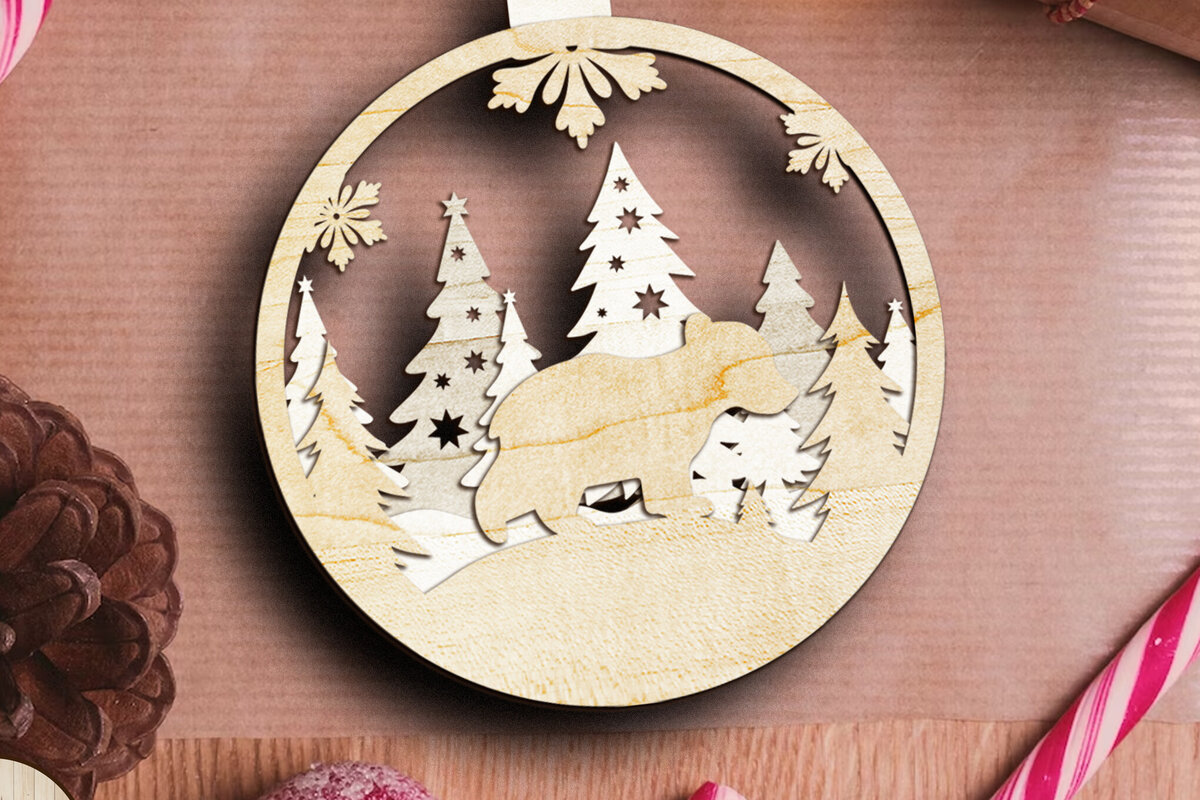 Σετ των 3 Intra απο ξύλο plywood 3mm-4mm πάχος Χριστουγεννιάτικο στολίδι αρκούδας, πολλαπλών στρώσεων Δίασταση 4x4 cm INTRAFABR-84053947