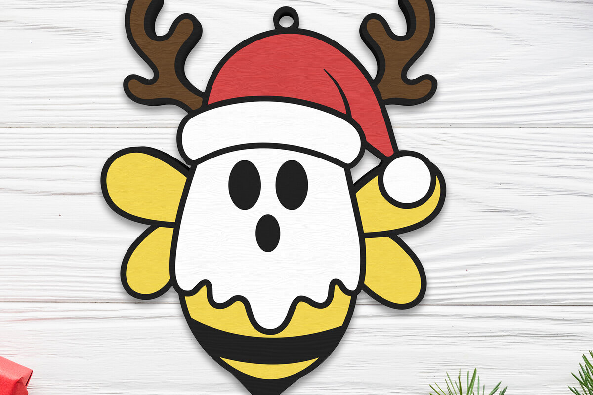 Σετ των 3 Intra απο ξύλο plywood 3mm-4mm πάχος Χριστουγεννιάτικο Στολίδι Φάντασμα Μέλισσας Δίασταση 8x8 cm INTRAFABR-109510531