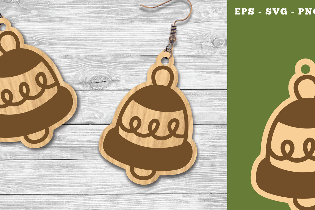 Σετ των 3 Intra απο ξύλο plywood 3mm-4mm πάχος Χριστουγεννιάτικα σκουλαρίκια κομμένα με λέιζερ καμπάνα Δίασταση 3x3 cm INTRAFABR-111785202