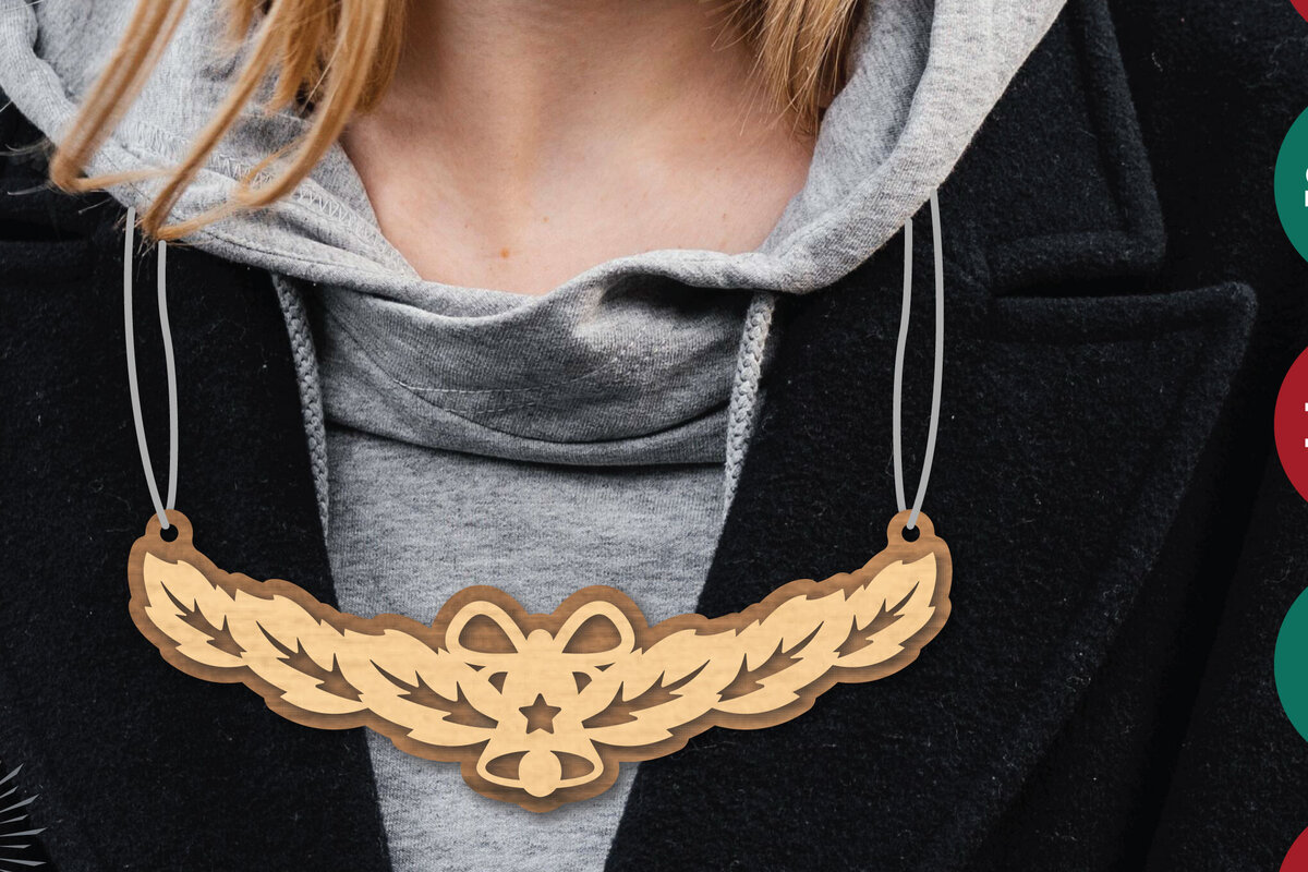 Σετ των 2 Intra απο ξύλο plywood 3mm-4mm πάχος Χριστουγεννιάτικο κολιέ με λέιζερ με καμπάνα Δίασταση 20x20 cm INTRAFABR-112131119