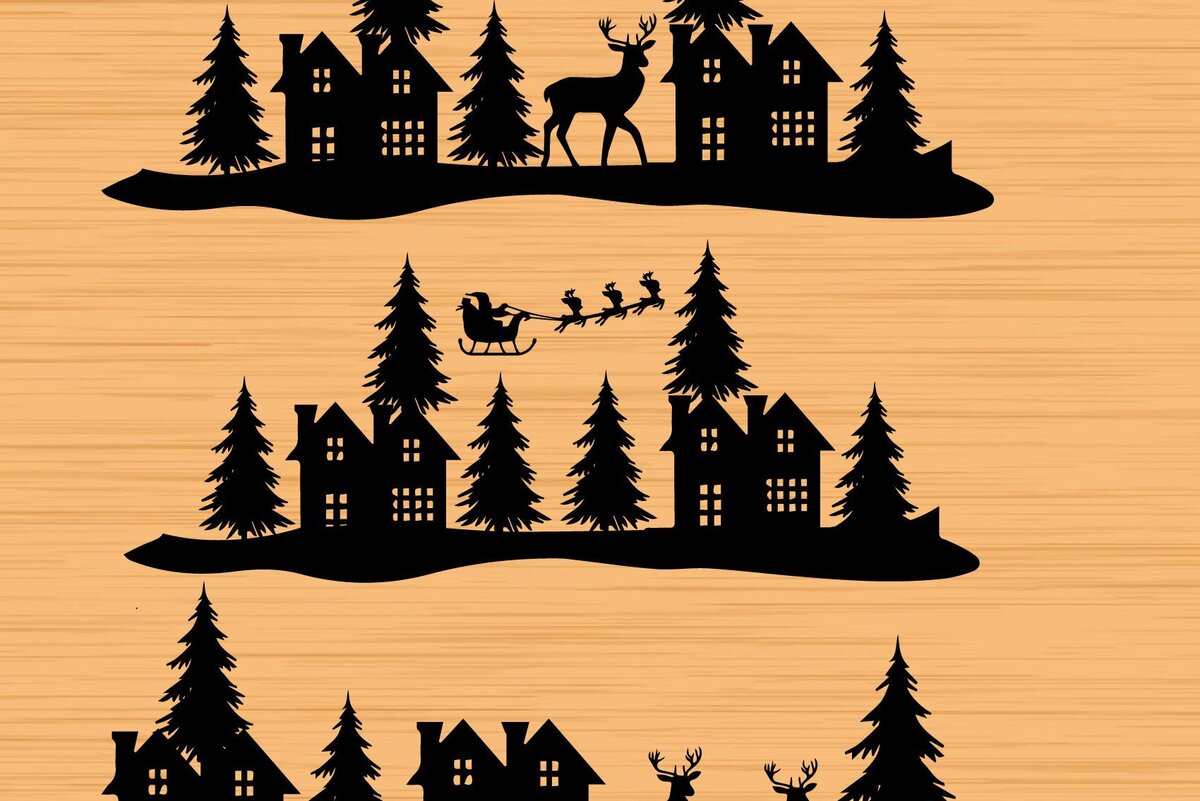 Σετ των 2 Intra απο ξύλο plywood 3mm-4mm πάχος Christmas Big House, Deer Δίασταση 15x15 cm INTRAFABR-36181083