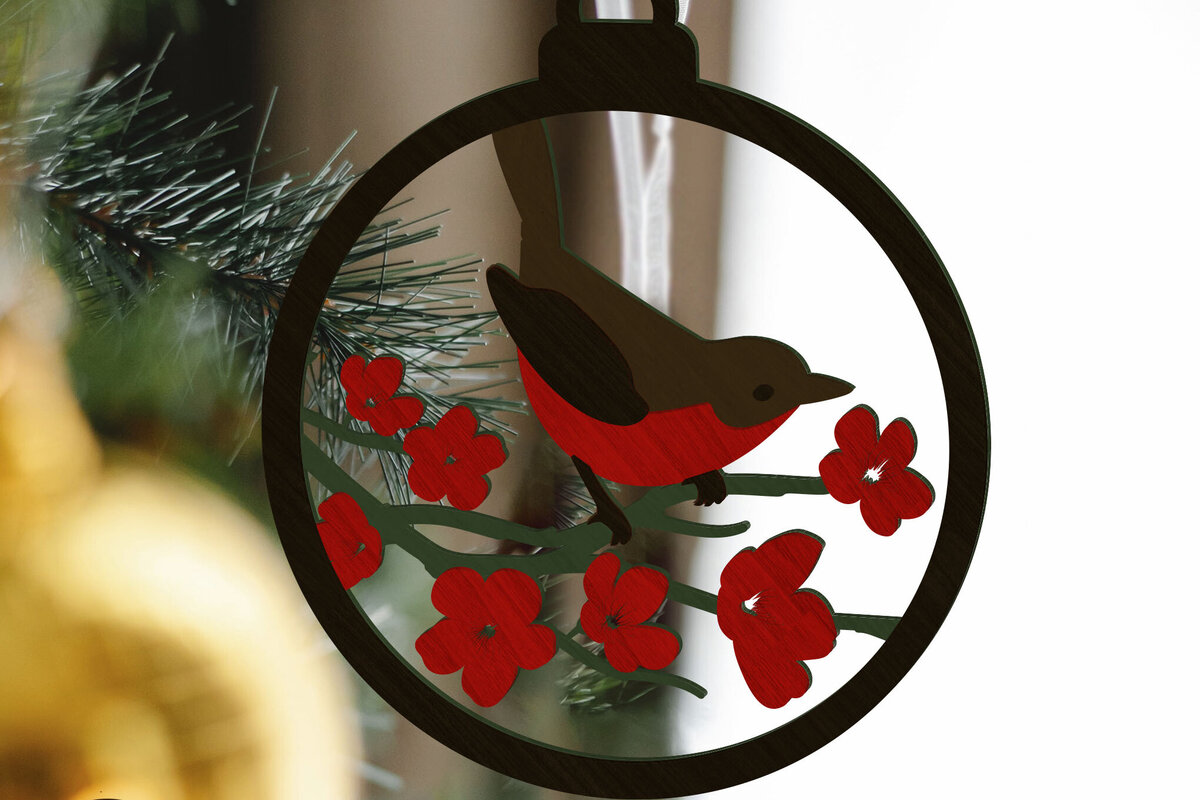 Σετ των 3 Intra απο ξύλο plywood 3mm-4mm πάχος Χριστουγεννιάτικο στολίδι για πουλί, πολλαπλών στρώσεων Δίασταση 4x4 cm INTRAFABR-85642056