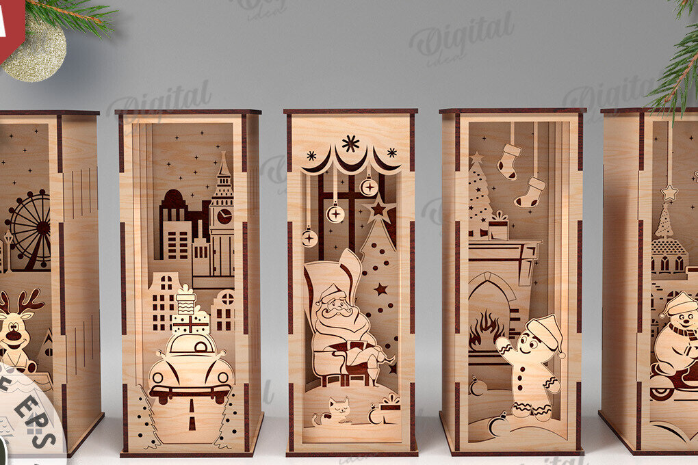 Σετ των 2 Intra απο ξύλο plywood 3mm-4mm πάχος κοπής με λέιζερ Christmas Book Nooks Δίασταση 15x15 cm INTRAFABR-108453586