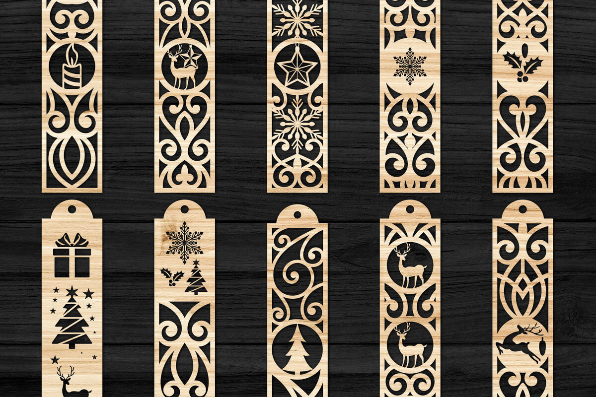 Σετ των 3 Intra απο ξύλο plywood 3mm-4mm πάχος Χριστουγεννιάτικη δέσμη σελιδοδεικτών Δίασταση 8x8 cm INTRAFABR-75603258