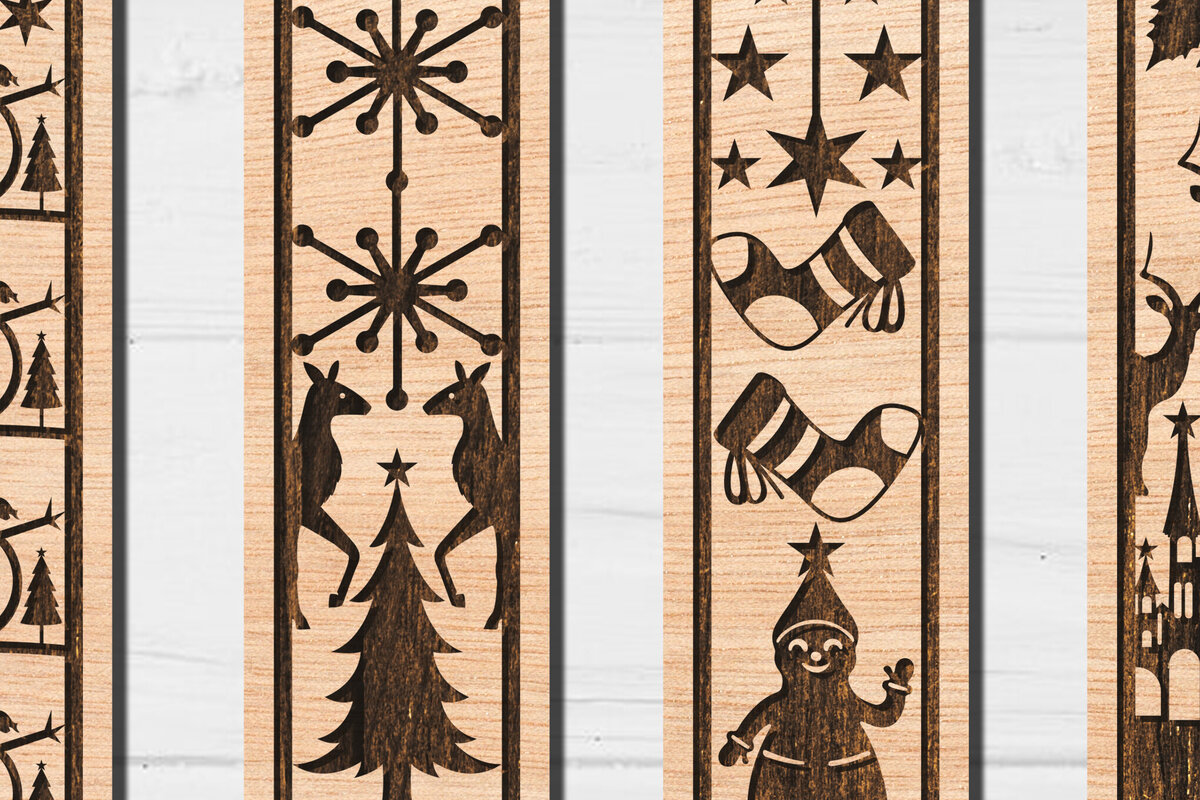 Σετ των 2 Intra απο ξύλο plywood 3mm-4mm πάχος Χριστουγεννιάτικη δέσμη σελιδοδεικτών Δίασταση 15x15 cm INTRAFABR-107173639