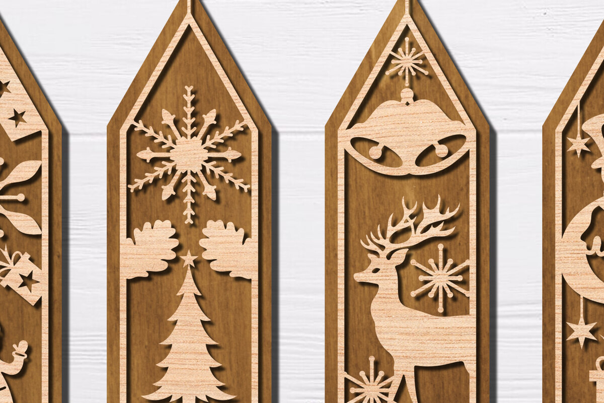 Σετ των 2 Intra απο ξύλο plywood 3mm-4mm πάχος Χριστουγεννιάτικη δέσμη σελιδοδεικτών Δίασταση 15x15 cm INTRAFABR-107173652