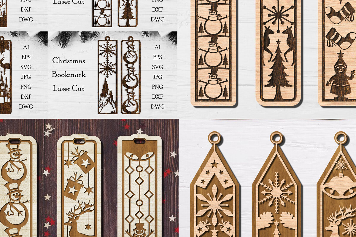 Σετ των 2 Intra απο ξύλο plywood 3mm-4mm πάχος Χριστουγεννιάτικη δέσμη σελιδοδεικτών Δίασταση 15x15 cm INTRAFABR-107225023