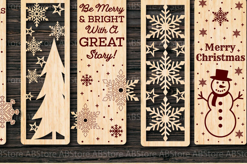 Σετ των 2 Intra απο ξύλο plywood 3mm-4mm πάχος Χριστουγεννιάτικη κοπή σελιδοδείκτη με λέιζερ Δίασταση 15x15 cm INTRAFABR-109140595