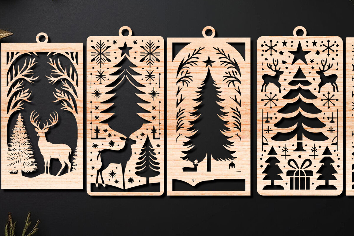 Σετ των 2 Intra απο ξύλο plywood 3mm-4mm πάχος σελιδοδεικτών Χριστουγέννων  Δίασταση 15x15 cm INTRAFABR-109450256