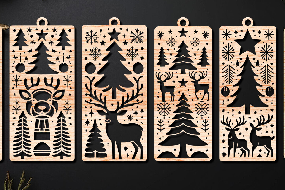 Σετ των 2 Intra απο ξύλο plywood 3mm-4mm πάχος σελιδοδεικτών Χριστουγέννων  Δίασταση 15x15 cm INTRAFABR-109450264