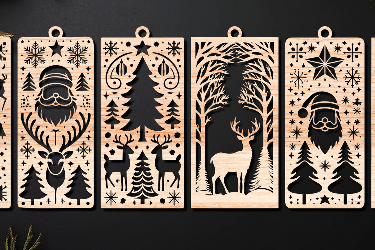 Σετ των 2 Intra απο ξύλο plywood 3mm-4mm πάχος σελιδοδεικτών Χριστουγέννων  Δίασταση 15x15 cm INTRAFABR-109450293