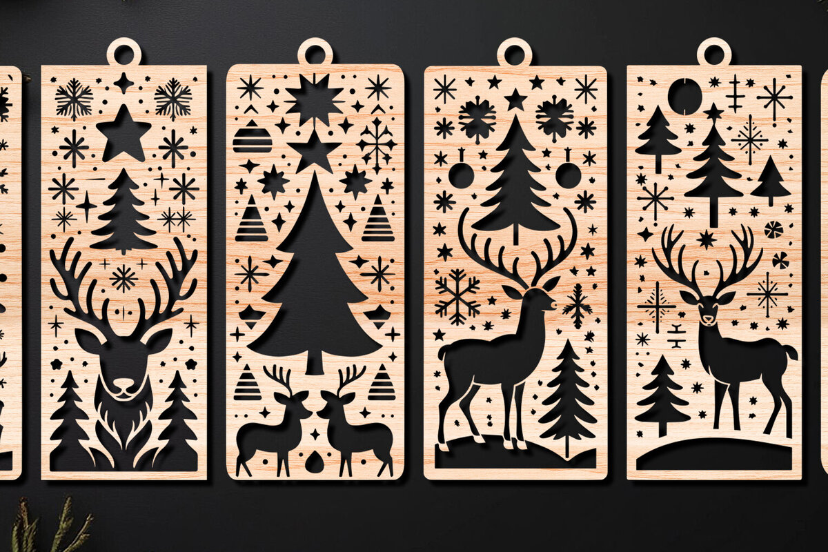 Σετ των 2 Intra απο ξύλο plywood 3mm-4mm πάχος σελιδοδεικτών Χριστουγέννων  Δίασταση 15x15 cm INTRAFABR-109450306