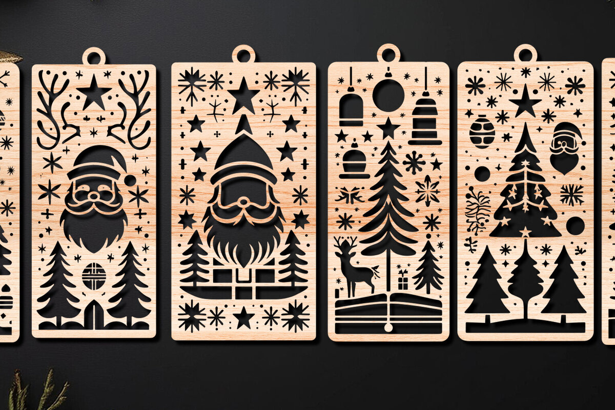 Σετ των 2 Intra απο ξύλο plywood 3mm-4mm πάχος σελιδοδεικτών Χριστουγέννων  Δίασταση 15x15 cm INTRAFABR-109450230