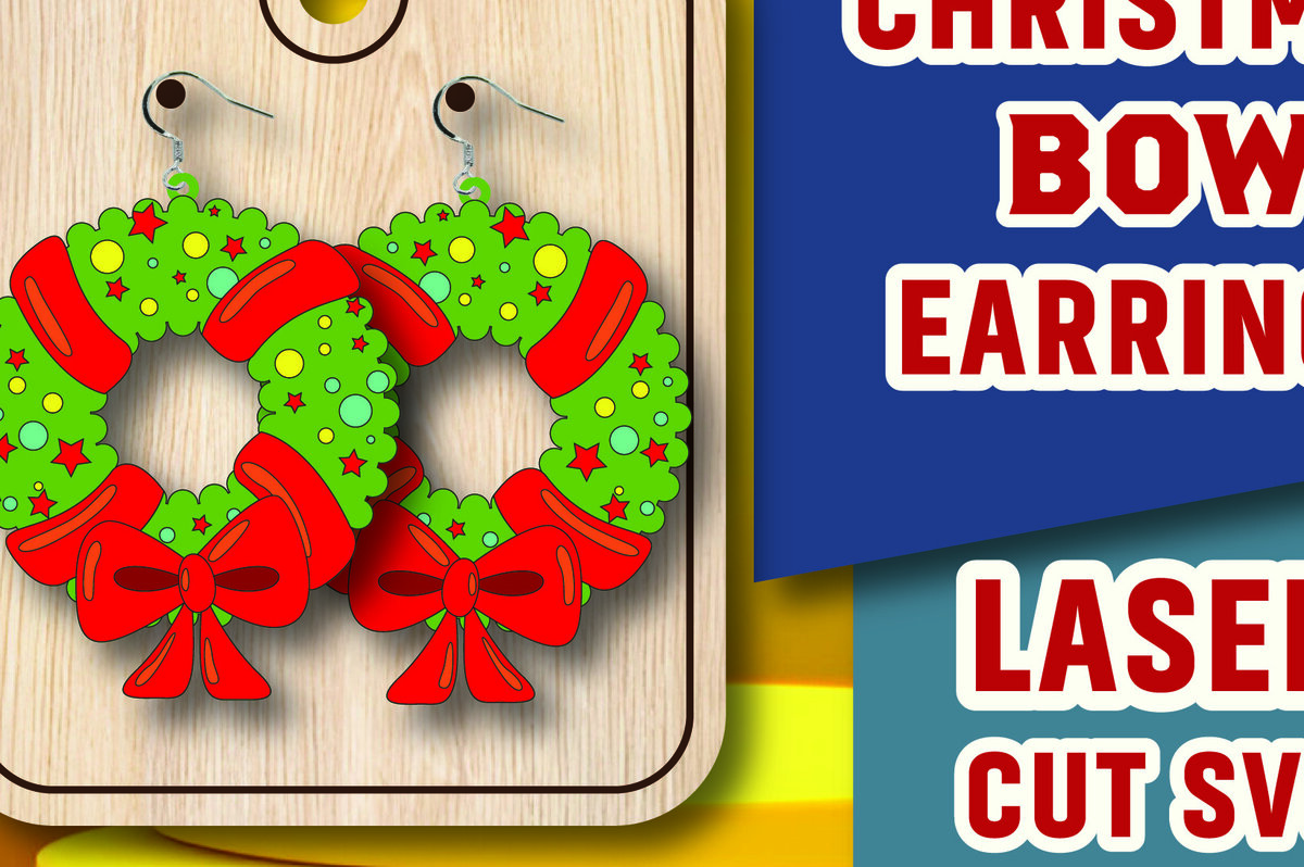 Σετ των 3 Intra απο ξύλο plywood 3mm-4mm πάχος Χριστουγεννιάτικα σκουλαρίκια με φιόγκο Δίασταση 3x3 cm INTRAFABR-107703684