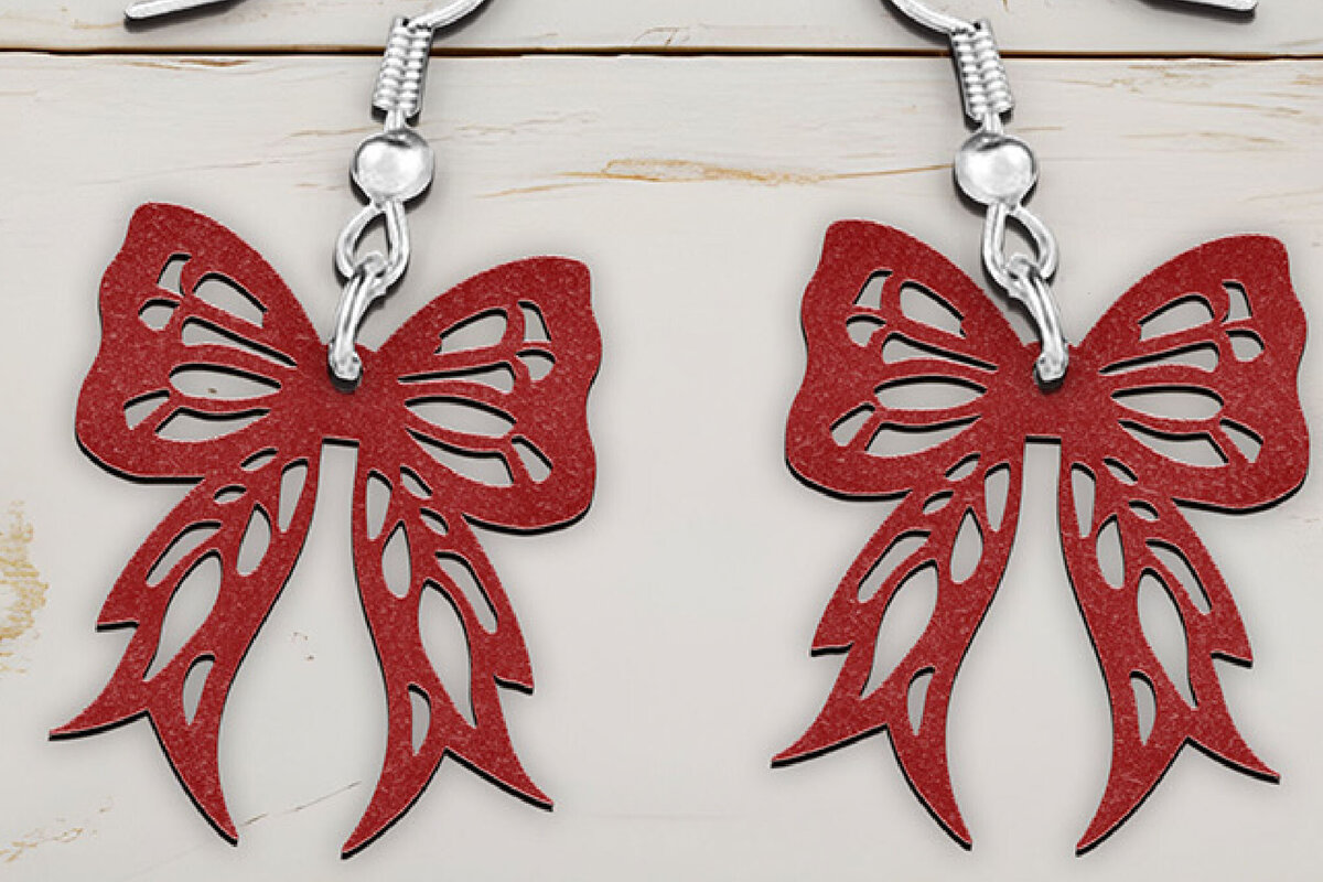 Σετ των 3 Intra απο ξύλο plywood 3mm-4mm πάχος Χριστουγεννιάτικα σκουλαρίκια με λέιζερ με φιόγκο. Δίασταση 4x4 cm INTRAFABR-107625402