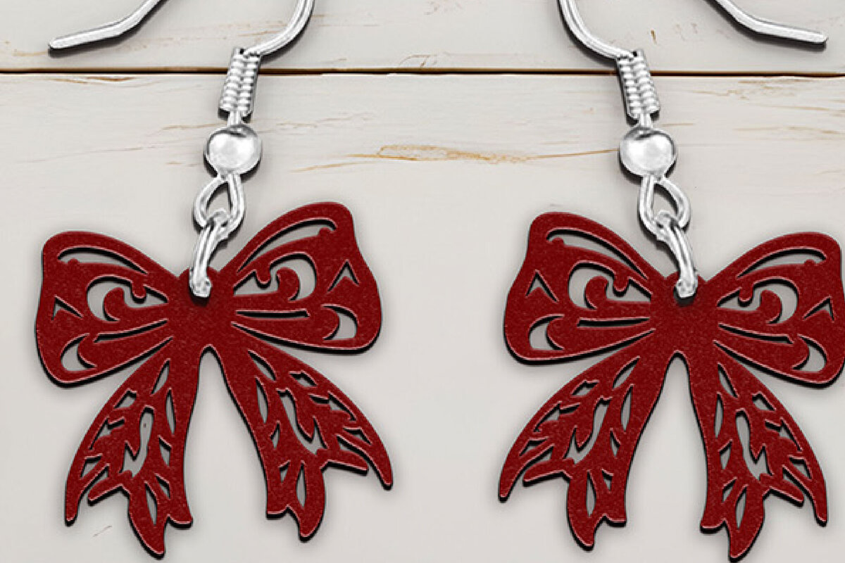 Σετ των 3 Intra απο ξύλο plywood 3mm-4mm πάχος Χριστουγεννιάτικο τόξο. Σκουλαρίκια  Δίασταση 4x4 cm INTRAFABR-107624668