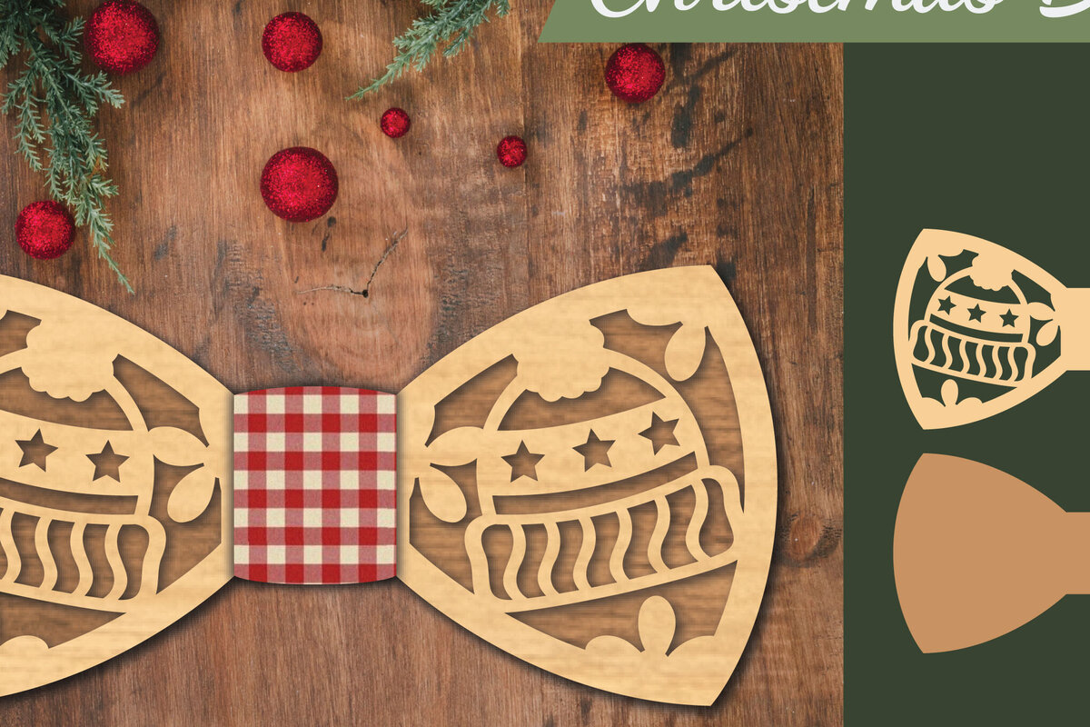 Σετ των 2 Intra απο ξύλο plywood 3mm-4mm πάχος Χριστουγεννιάτικο παπιγιόν με λέιζερ 10 Δίασταση 15x15 cm INTRAFABR-112075576