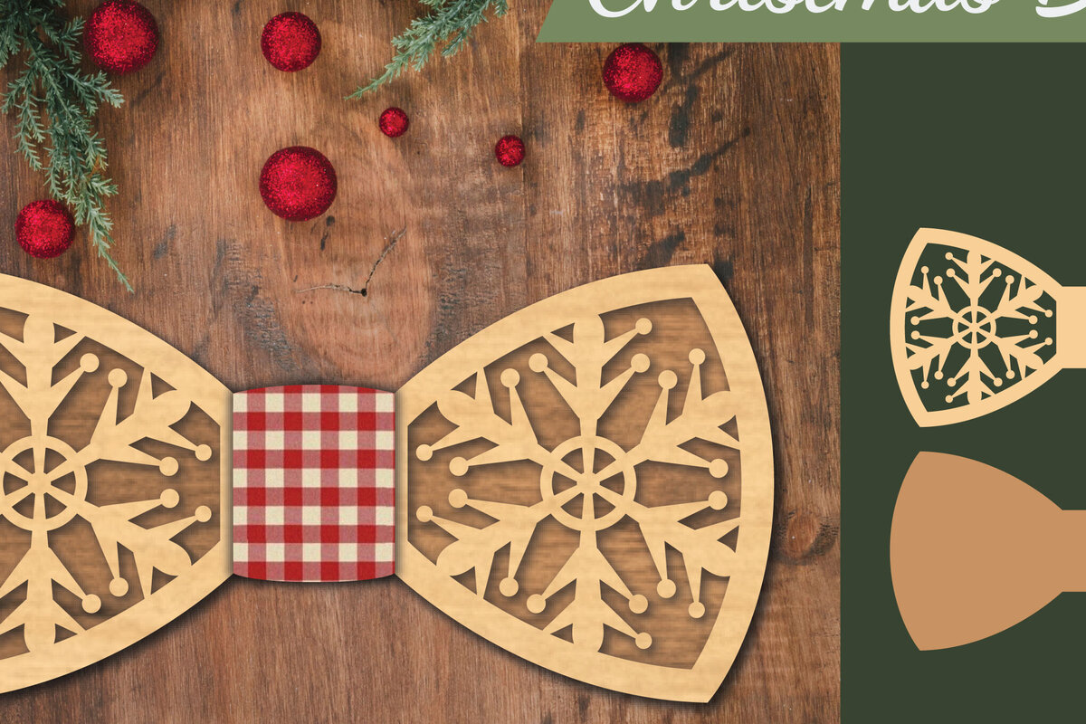 Σετ των 2 Intra απο ξύλο plywood 3mm-4mm πάχος Χριστουγεννιάτικο παπιγιόν 2 Δίασταση 15x15 cm INTRAFABR-112075222