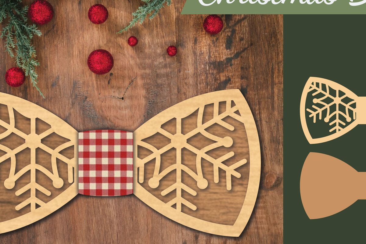 Σετ των 2 Intra απο ξύλο plywood 3mm-4mm πάχος Χριστουγεννιάτικο παπιγιόν με λέιζερ 3 Δίασταση 15x15 cm INTRAFABR-112075257