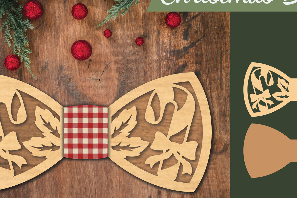 Σετ των 2 Intra απο ξύλο plywood 3mm-4mm πάχος Χριστουγεννιάτικο παπιγιόν 4 Δίασταση 15x15 cm INTRAFABR-112075313