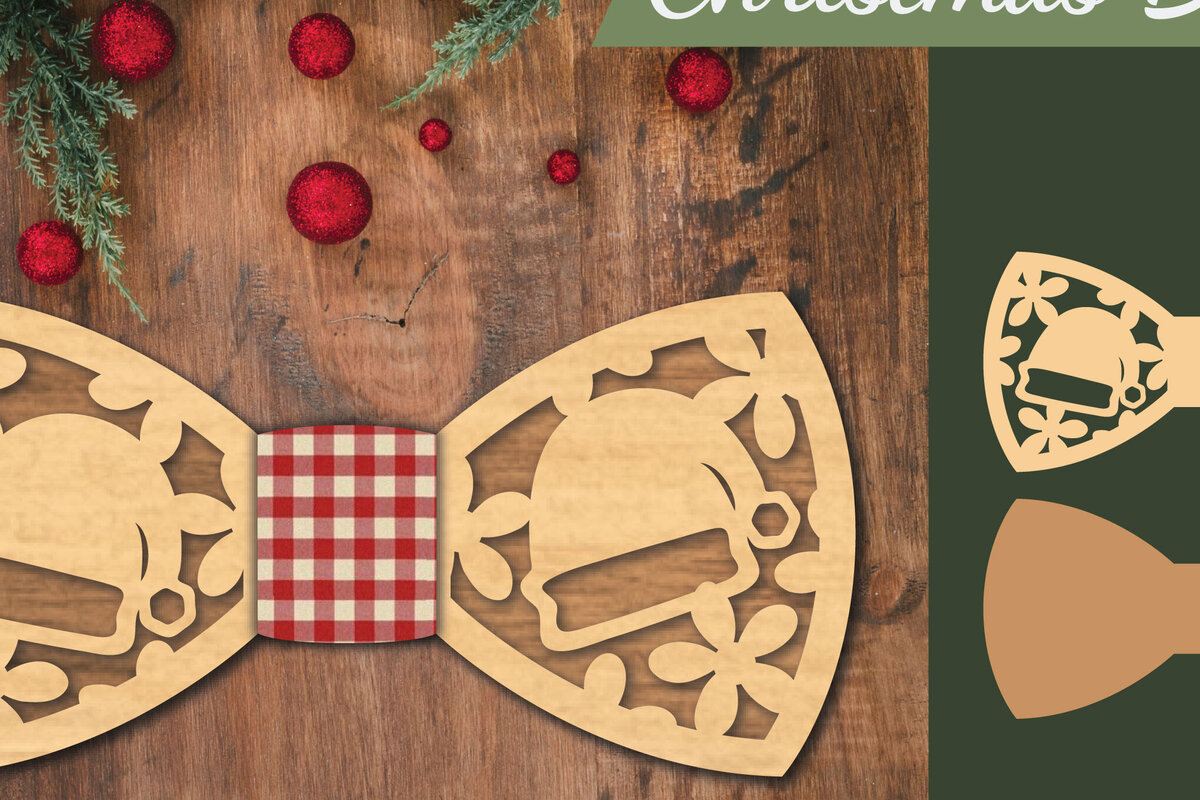 Σετ των 2 Intra απο ξύλο plywood 3mm-4mm πάχος Χριστουγεννιάτικο παπιγιόν με λέιζερ 5 Δίασταση 15x15 cm INTRAFABR-112075342