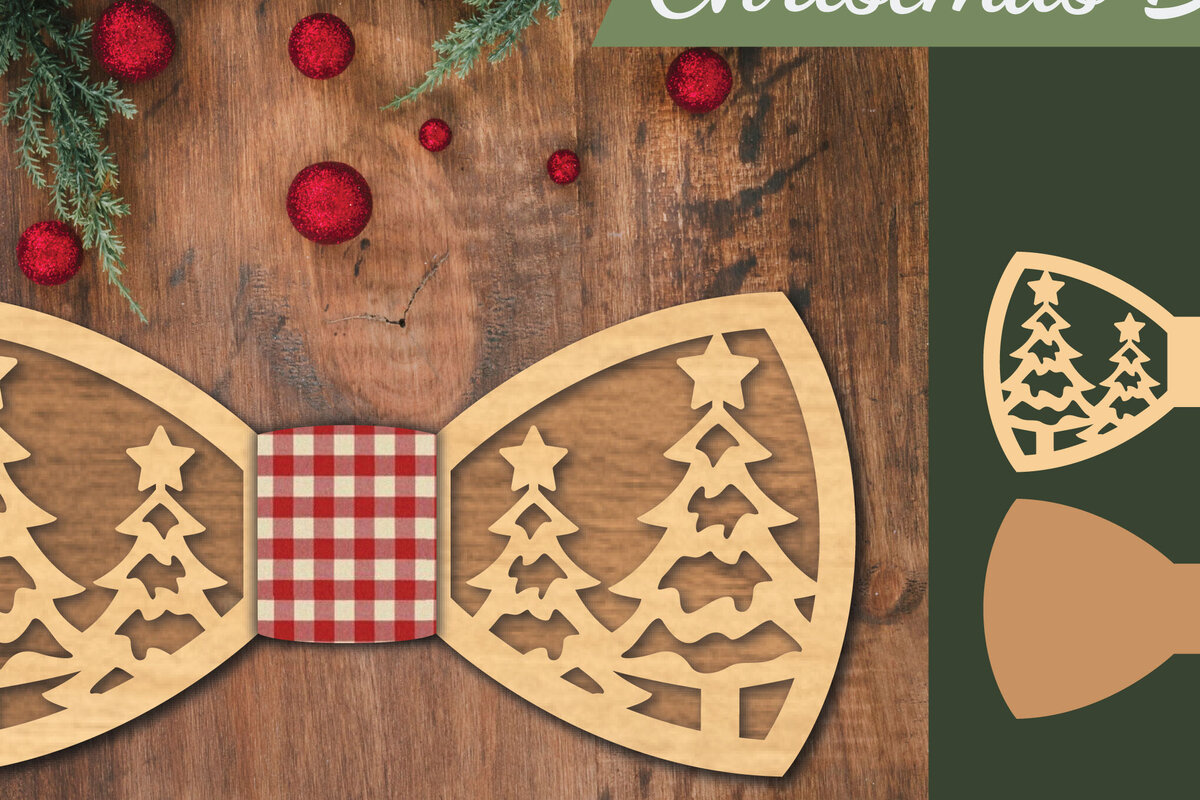 Σετ των 2 Intra απο ξύλο plywood 3mm-4mm πάχος Χριστουγεννιάτικο παπιγιόν με λέιζερ 6 Δίασταση 15x15 cm INTRAFABR-112075373