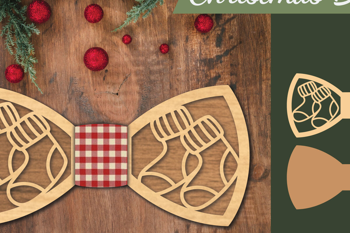 Σετ των 3 Intra απο ξύλο plywood 3mm-4mm πάχος Χριστουγεννιάτικο παπιγιόν με λέιζερ 7 Δίασταση 15x15 cm INTRAFABR-112075494