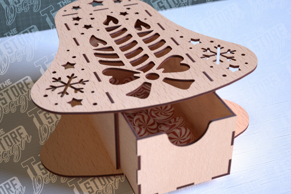 Σετ των 2 Intra απο ξύλο plywood 3mm-4mm πάχος Χριστουγεννιάτικο κουτί | CNC Δίασταση 15x15 cm INTRAFABR-86353712