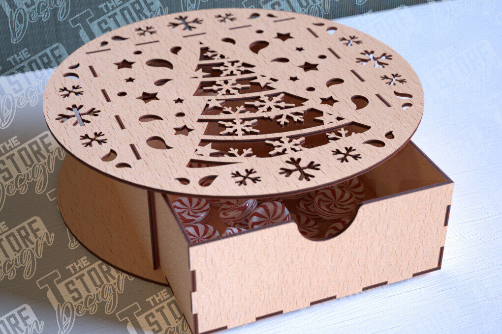 Σετ των 3 Intra απο ξύλο plywood 3mm-4mm πάχος Χριστουγεννιάτικο κουτί | CNC Δίασταση 15x15 cm INTRAFABR-86353714