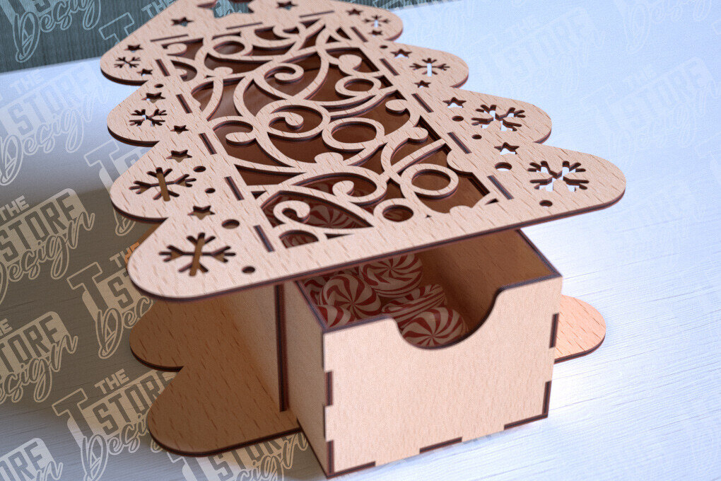 Σετ των 2 Intra απο ξύλο plywood 3mm-4mm πάχος Χριστουγεννιάτικο κουτί | CNC Δίασταση 15x15 cm INTRAFABR-86353735